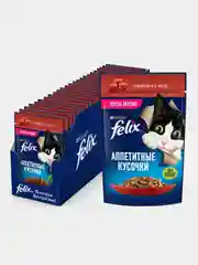 Влажный корм для кошек Felix "Аппетитные кусочки", с говядиной в желе, 26 штук по 75 г
