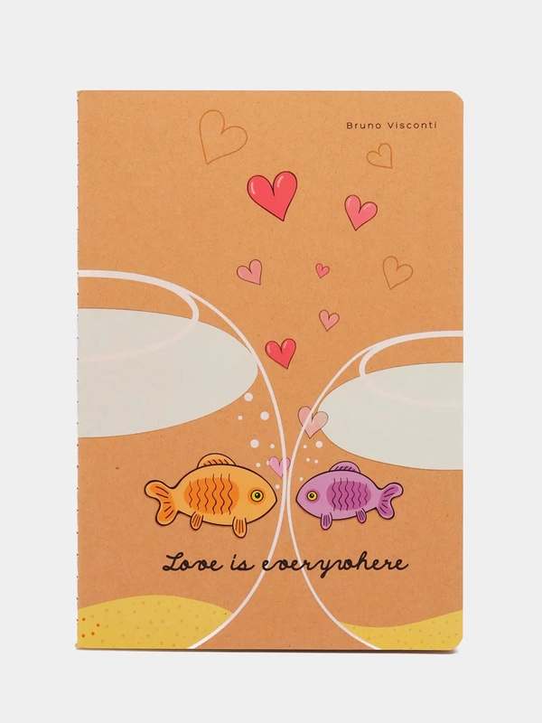 Тетрадь Fish Love, клетка, А5, 40 л, Bruno Visconti