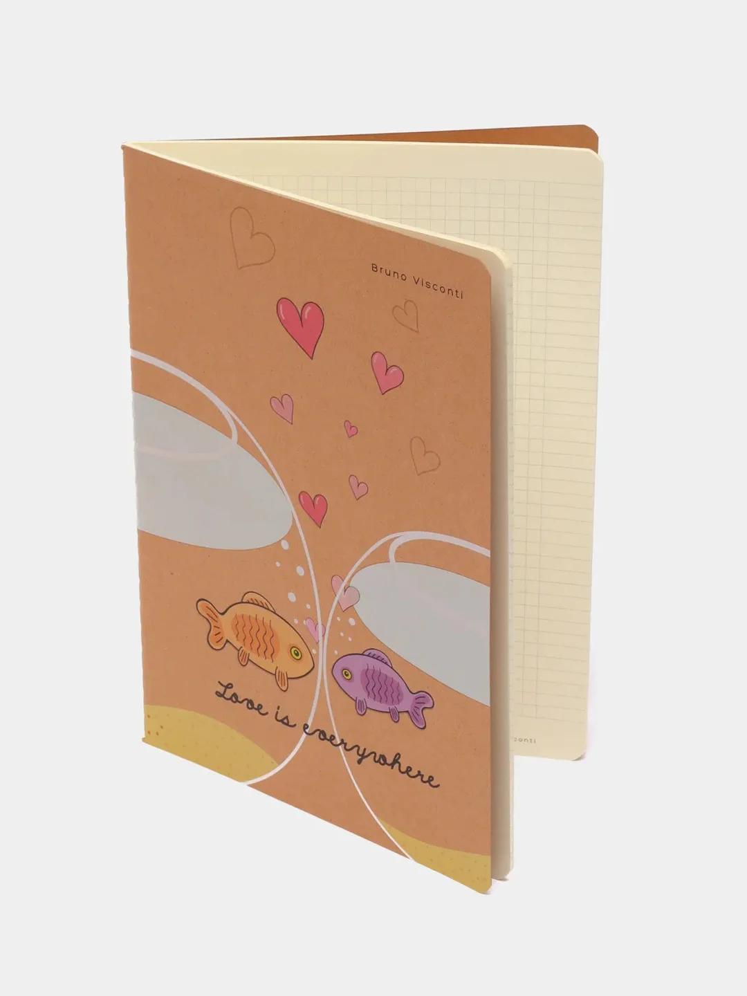 Тетрадь Fish Love, клетка, А5, 40 л, Bruno Visconti