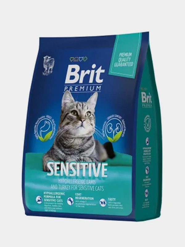 Корм сухой Brit Premium для кошек при чувствительном пищеварении, ягненок и индейка, 8кг