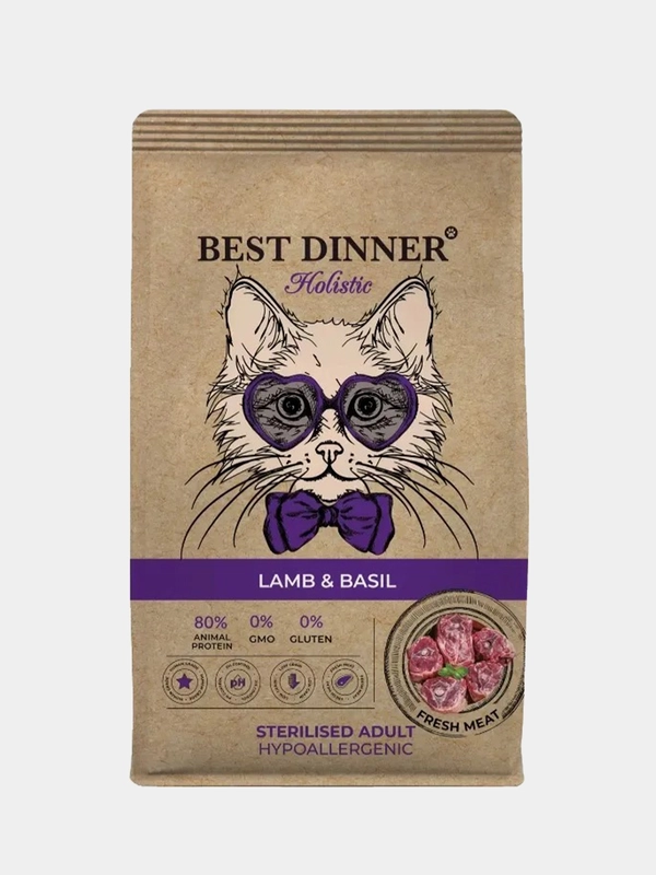 Корм сухой Best Dinner Cat Adult Holistic для стерилизованных кошек, ягненок, 1,5кг