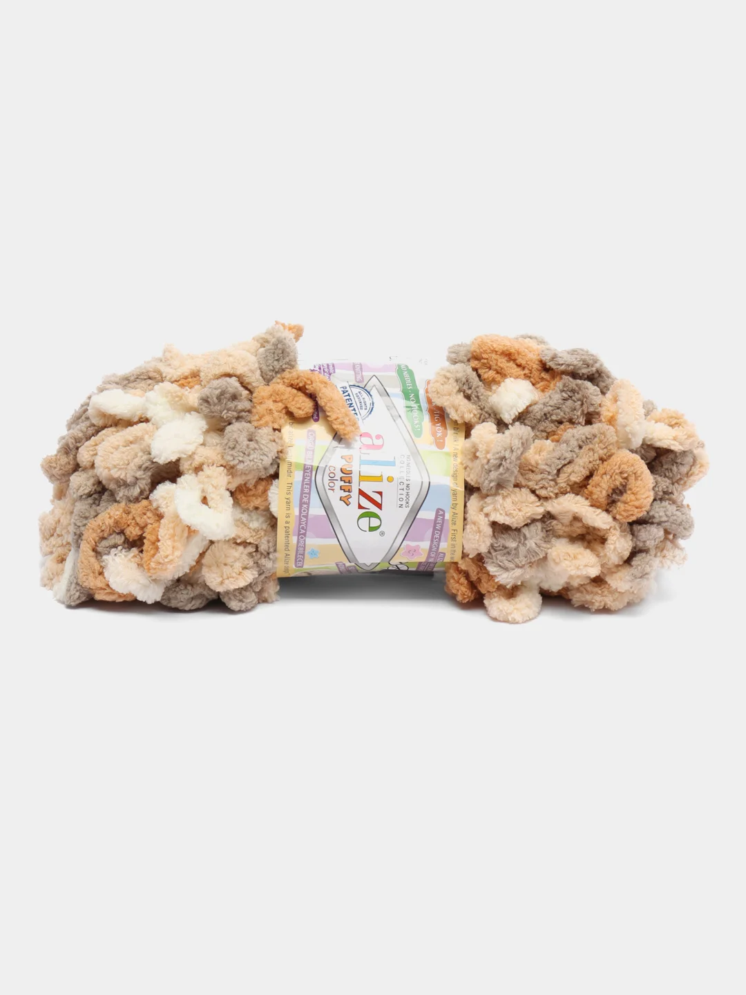 Коричневый пряжа Alize Puffy Color, петельки, 5 штук, микрополиэстер