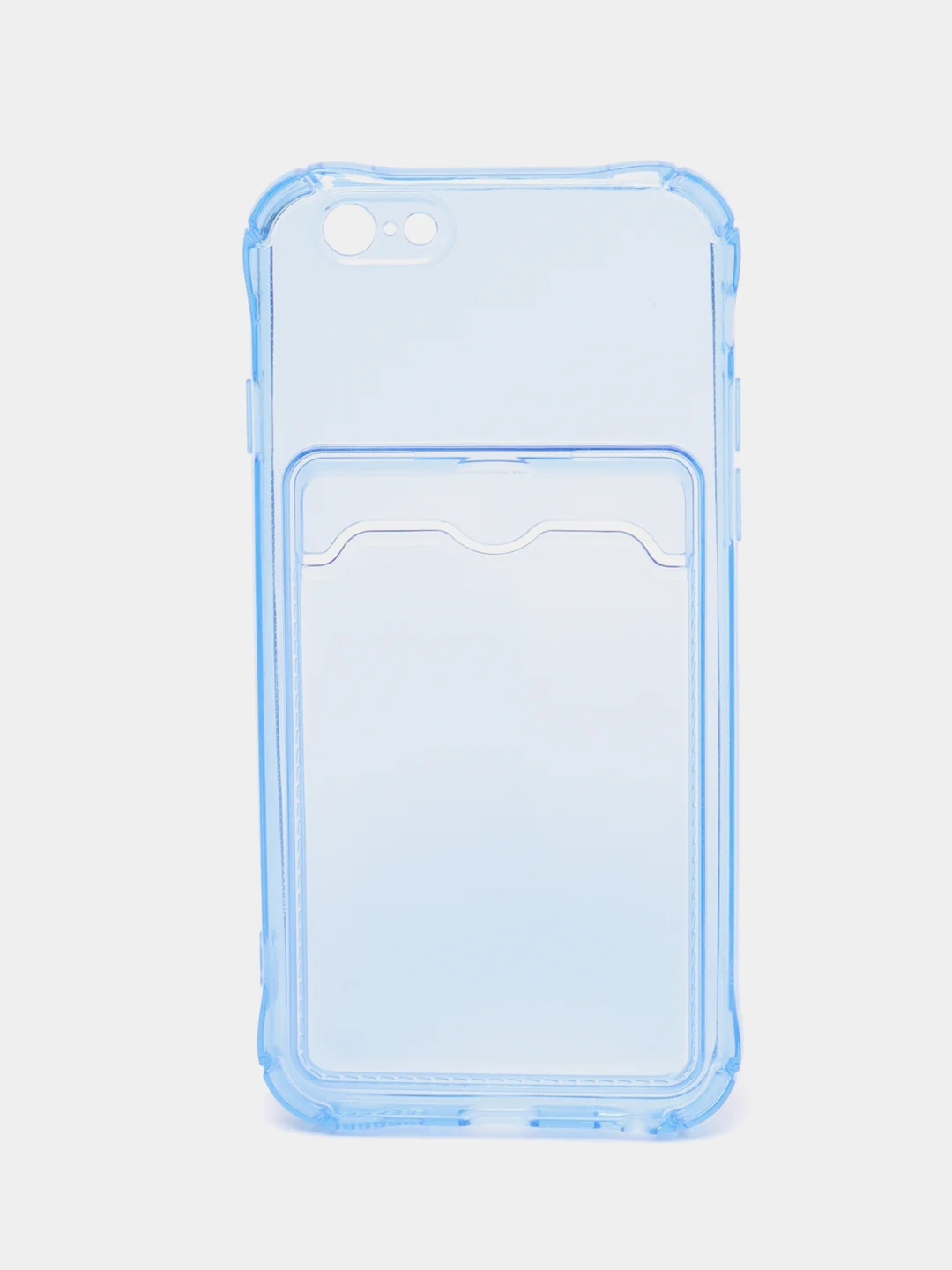 Синий чехол iPhone 11, 15 Pro, 14 Max, 13, 12, XR, XS, 6, 7, 8 Plus, SE, с карманом для карт, прозрачный