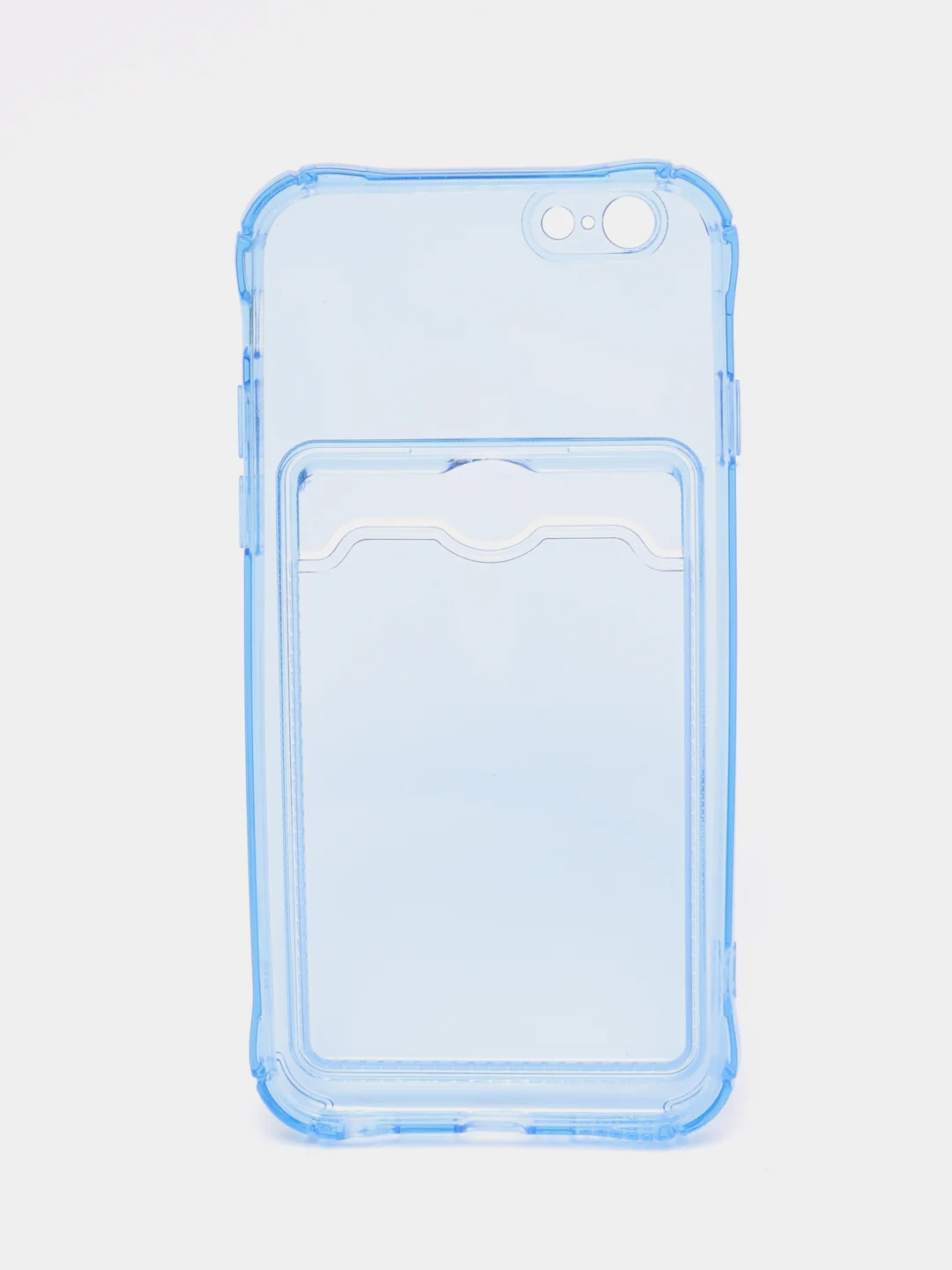 Синий чехол iPhone 11, 15 Pro, 14 Max, 13, 12, XR, XS, 6, 7, 8 Plus, SE, с карманом для карт, прозрачный