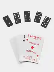 Черный подарочный мужской набор: стопки 3шт, карты, домино