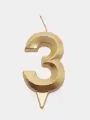 Свеча в торт "Грань", цифра "3", золотой металлик, 7.8 см