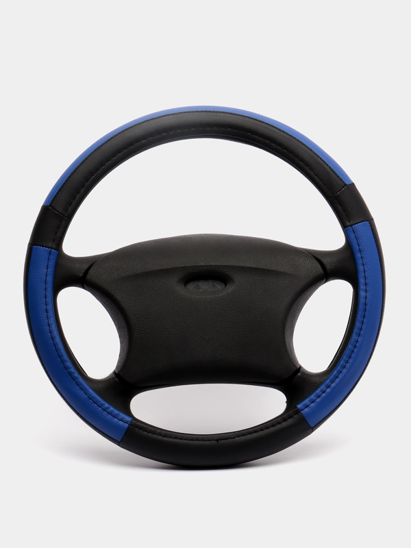 Оплетка на руль (чехол на руль) SKYWAY Combo-3 M Черно/Синяя экокожа S01102363