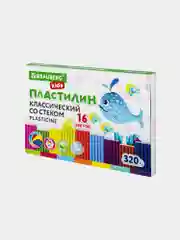 Пластилин классический BRAUBERG KIDS, 16 цветов, 320 г, СО СТЕКОМ, 106508