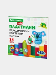 Пластилин классический BRAUBERG KIDS, стек, 24 цвета, 480 г, 880562