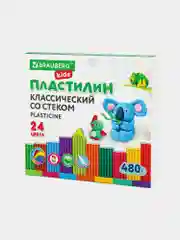 Пластилин классический BRAUBERG KIDS, стек, 24 цвета, 480 г, 880562