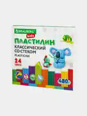 Пластилин классический BRAUBERG KIDS, стек, 24 цвета, 480 грамм