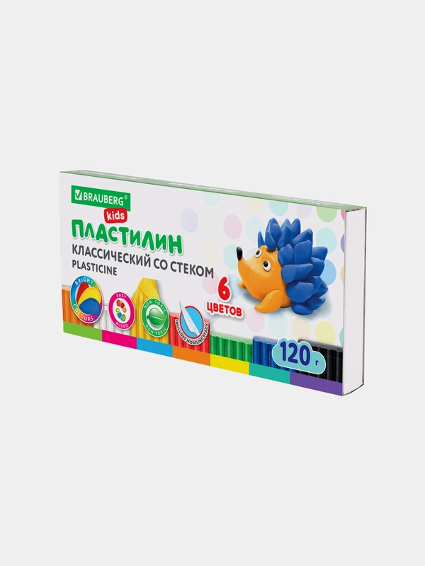 Пластилин классический BRAUBERG KIDS, стек, 6 цветов, 120 грамм, 106435
