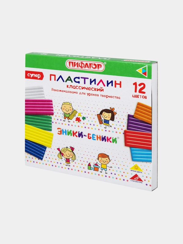 Пластилин классический ПИФАГОР "ЭНИКИ-БЕНИКИ СУПЕР", 12 цветов, 240 грамм, стек, 106429
