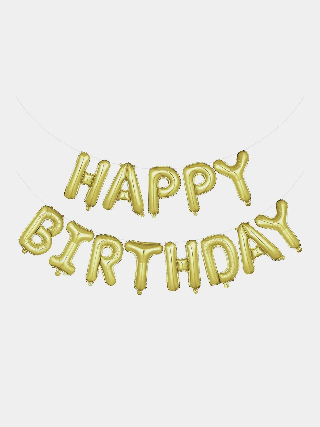 Золотой шары-гирлянда "Happy Birthday" - "С Днем Рождения", большие 40 см, с лентой и трубочкой