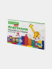 Пластилин мягкий восковой BRAUBERG KIDS, 18цв., 270г, со стеком, 106497