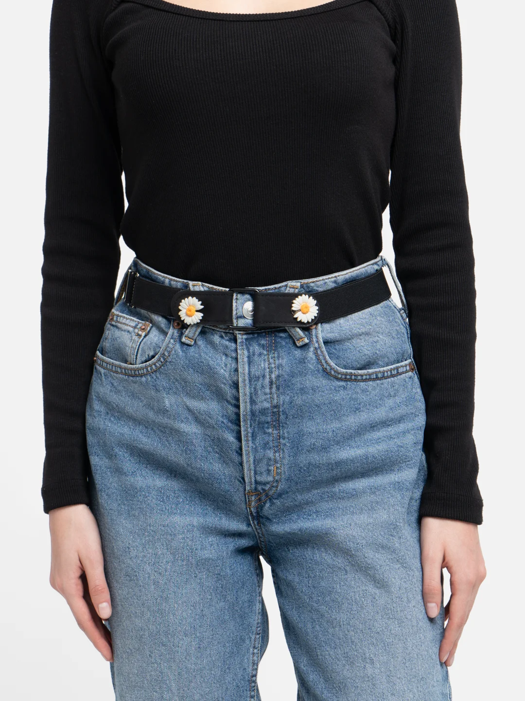 Черный женский ремень без пряжки "Daisy Denim"