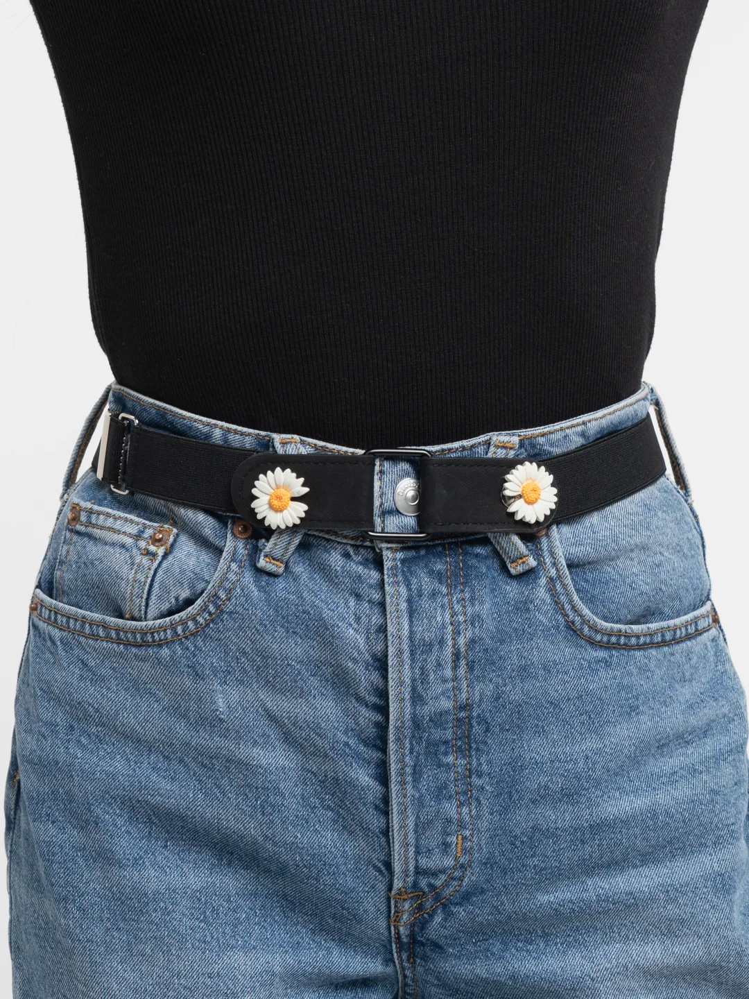 Черный женский ремень без пряжки "Daisy Denim"