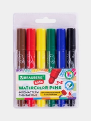 Фломастеры смываемые детские противоударный наконечник 6 цветов, BRAUBERG KIDS