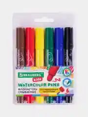 Фломастеры смываемые детские противоударный наконечник 6 цветов, BRAUBERG KIDS