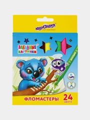 Фломастеры ЮНЛАНДИЯ 24 цвета, "ЗАБАВНЫЕ КАРТИНКИ", вентилируемый колпачок, картон, 151680
