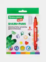 Фломастеры-штампы двусторонние "FUNNY STAMPS", 8 цветов, BRAUBERG KIDS, картонная коробка