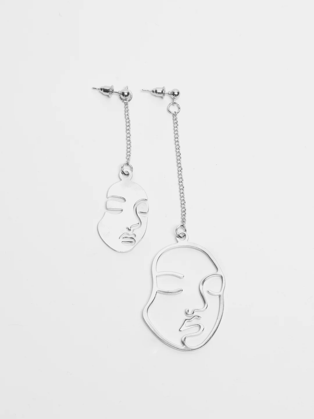 Серебряный серьги "Лица", длинные, гвоздики