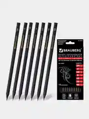 Карандаши чернографитные Brauberg Black Jack, набор из 12 штук, 2Н-4В