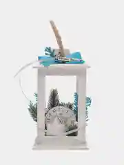 Белый новогодний декоративный деревянный фонарь, со свечой (11*11*20). ТМ Канышевы