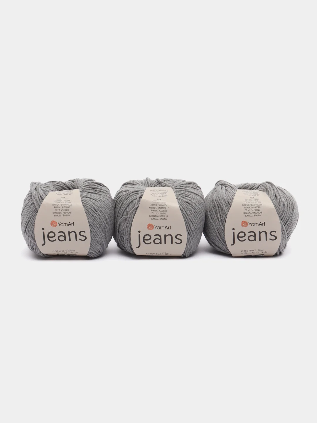 Серый пряжа YarnArt Jeans комплект 3штуки 5штук (ч1) 55% Хлопок 45% Акрил 50г 160м Ярн Арт Джинс