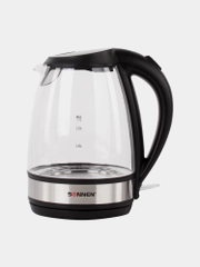 Чайник SONNEN KT-201, 1,7л, 2200Вт, закрытый нагр. элемент, стекло, подсветка, черный