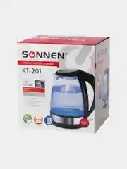 Чайник SONNEN KT-201, 1,7л, 2200Вт, закрытый нагр. элемент, стекло, подсветка, черный