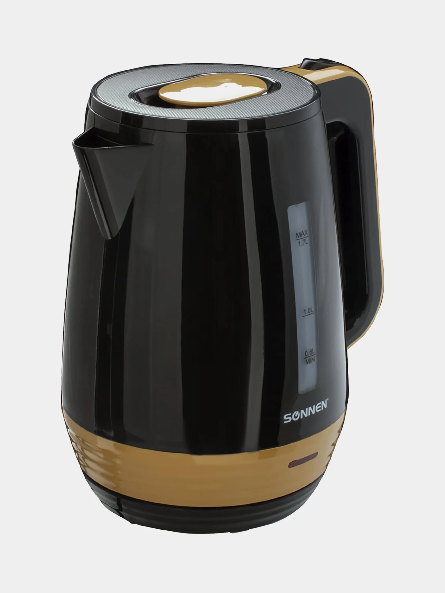Чайник SONNEN KT-1776, 1,7л, 2200Вт, закрытый нагр. элемент, пластик, черный/горчичный
