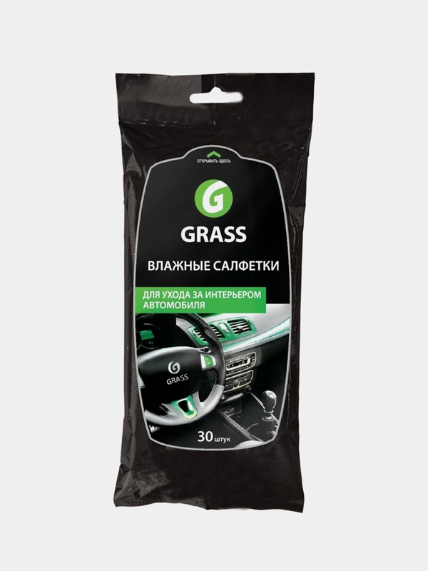 Влажные салфетки для ухода за интерьером автомобиля Grass 30шт