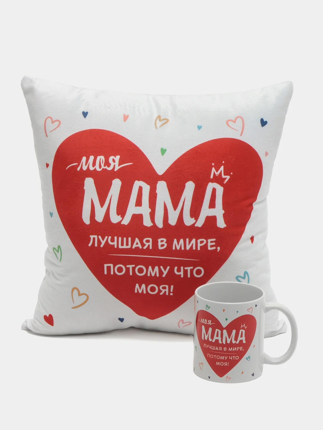 Пудровый подарок маме на новый год, подушка + кружка
