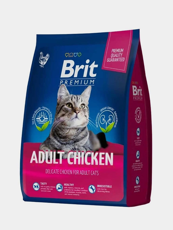 Корм сухой Brit Premium Chicken для взрослых кошек, с курицей, 400 г