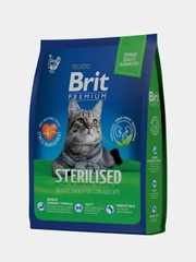 Корм сухой Brit Premium Sterilized для стерилизованных кошек, с курицей, 2кг