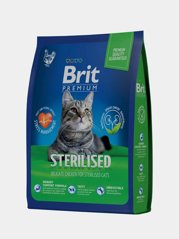 Корм сухой Brit Premium Sterilized для стерилизованных кошек, с курицей, 2кг