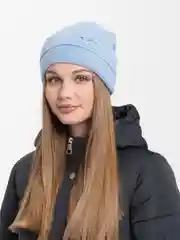 Голубой женская вязаная шапка на флисовом подкладе Амира