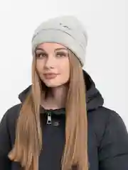 Серый меланж женская вязаная шапка на флисовом подкладе Амира