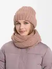 Коралловый меланж комплект шапка женская и снуд  "Сима", на флисовом подкладе