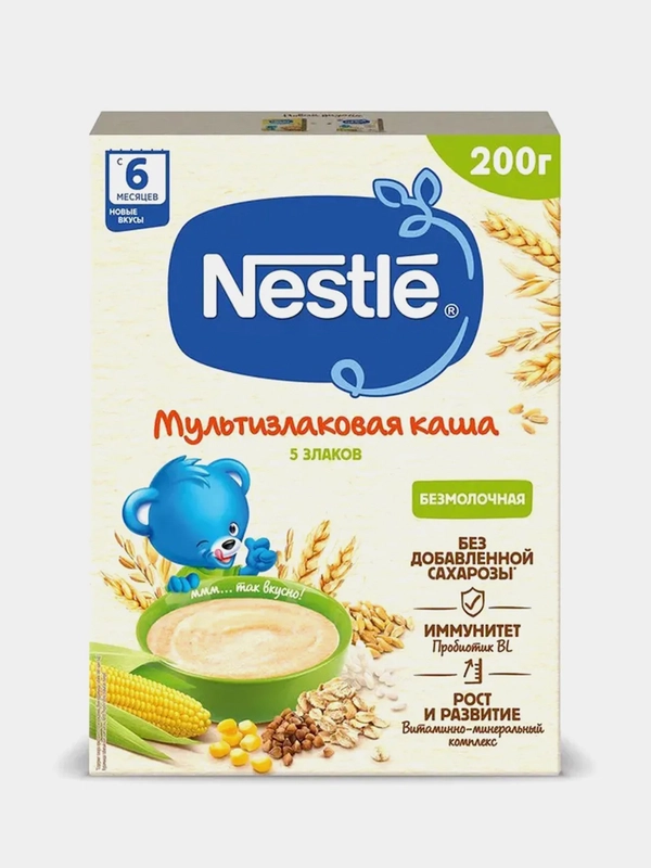 Каша детская NESTLE безмолочная мультизлаковая с бифидобактериями, с 6 мес, 200 г
