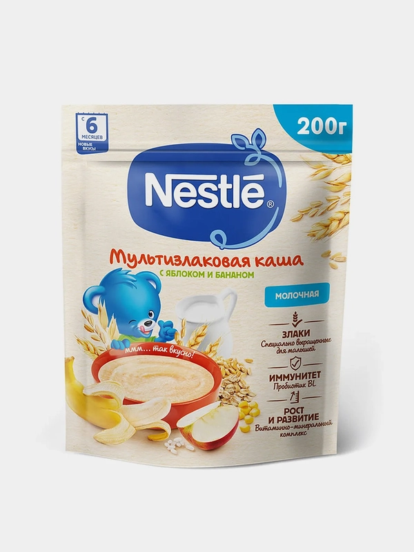 Каша детская NESTLE молочная злаковая с яблоком и бананом, с 6 мес, дой-пак, 200 г