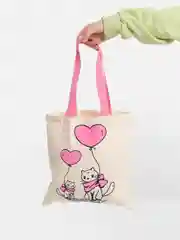 Кораллово-розовый сумка-шоппер с принтом котят, тканевая экосумка, хозяйственная, холщовая с детским принтом