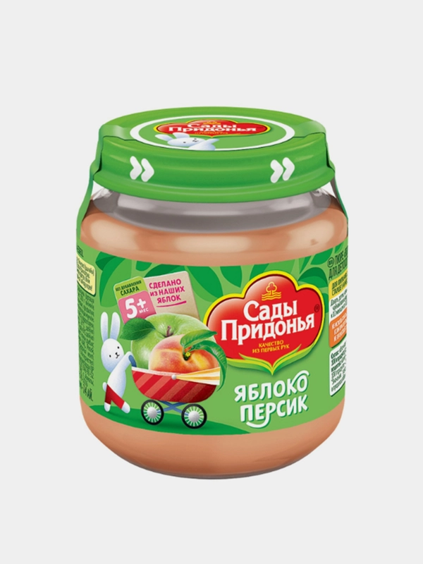Пюре фруктовое Сады Придонья яблоко-персик (120г, уп.12шт (стекло)