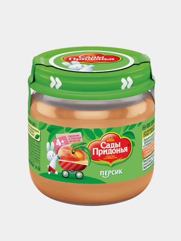 Пюре фруктовое Сады Придонья, из персика, с сахаром, с 4-х месяцев, 12 штук по 80 г