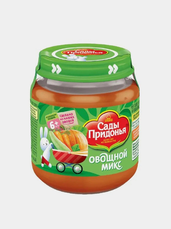 Пюре овощное Сады Придонья "Овощной микс": морковь, тыква, кабачок, 12 штук по 120 г