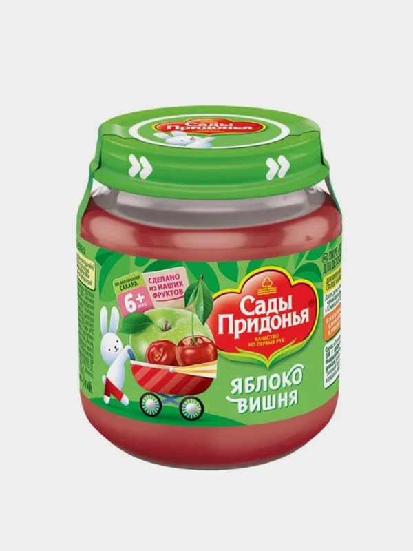 Пюре фруктовое Сады Придонья, яблоко-вишня, с 6-ти месяцев 12 штук по 120 г