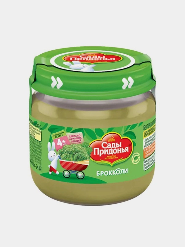 Пюре овощное Сады Придонья, из капусты брокколи, с 4-х месяцев, 12 штук по 80 г