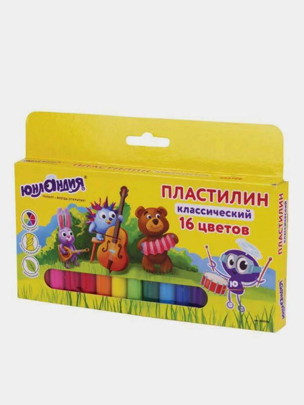 Пластилин классический "ЮНЛАНДИК-МУЗЫКАНТ", 16 цветов, 320 г, ВЫСШЕЕ КАЧЕСТВО