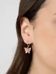 Серьги бабочки розовые на маленьком кольце